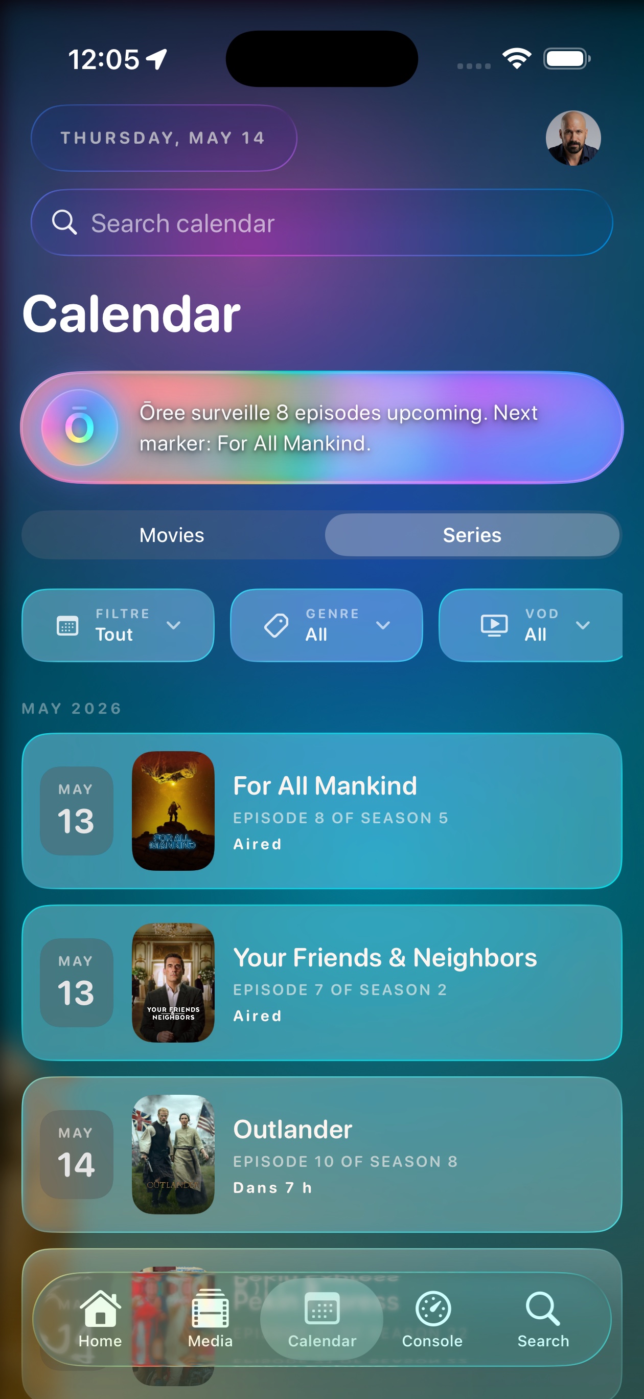Ōree Calendar screen